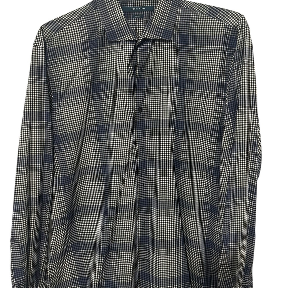 Men’s XL Perry Ellis 100% Cotton Long Sleeve Button Up Collared Shirt